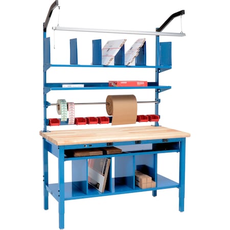 Global Industrial Complete Packing Workbench W/Power, Butcher Block Safety Edge, 72inW x 30inD 244186B